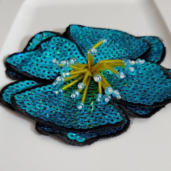 3D hibiscus beaded applique flower sew on iron on patch sequins tropical - Picture 10 of 13